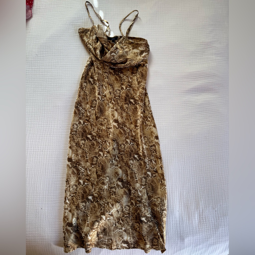 Forever 21 Brown and Cream Snake Print Silk Dress